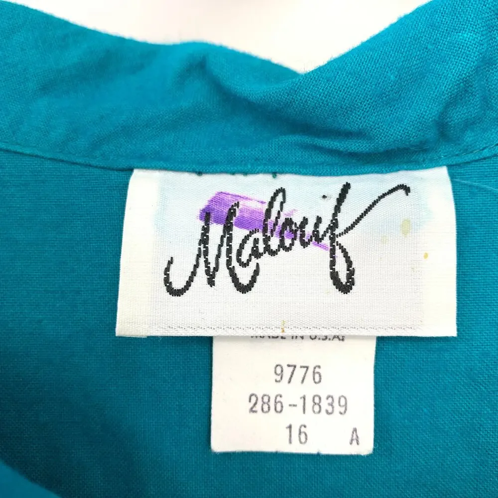 Vintage 80s Malouf Jumpsuit Womens Sz Medium Blue Button Detail Sleeves Cotton - Picture 6 of 10